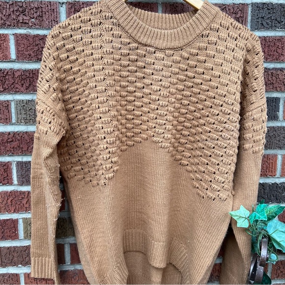 Tan Open Knit Pullover Oversized Sweater - Picture 2 of 3